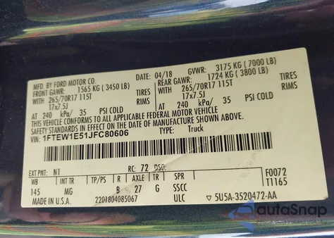 2018 Ford F-150 Xlt из США, поврежденный, VIN 1FTEW1E51JFC80606